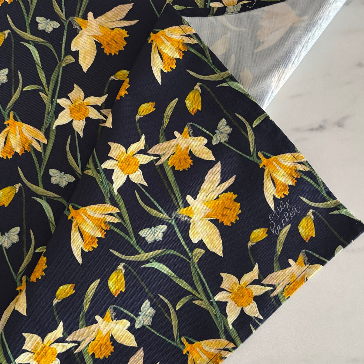 Wild daffodil table runnerl on marble worktop