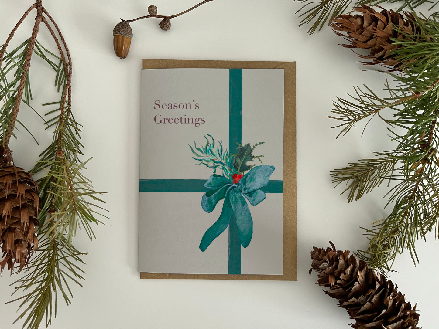 Gift Bow and Foliage Christmas Card