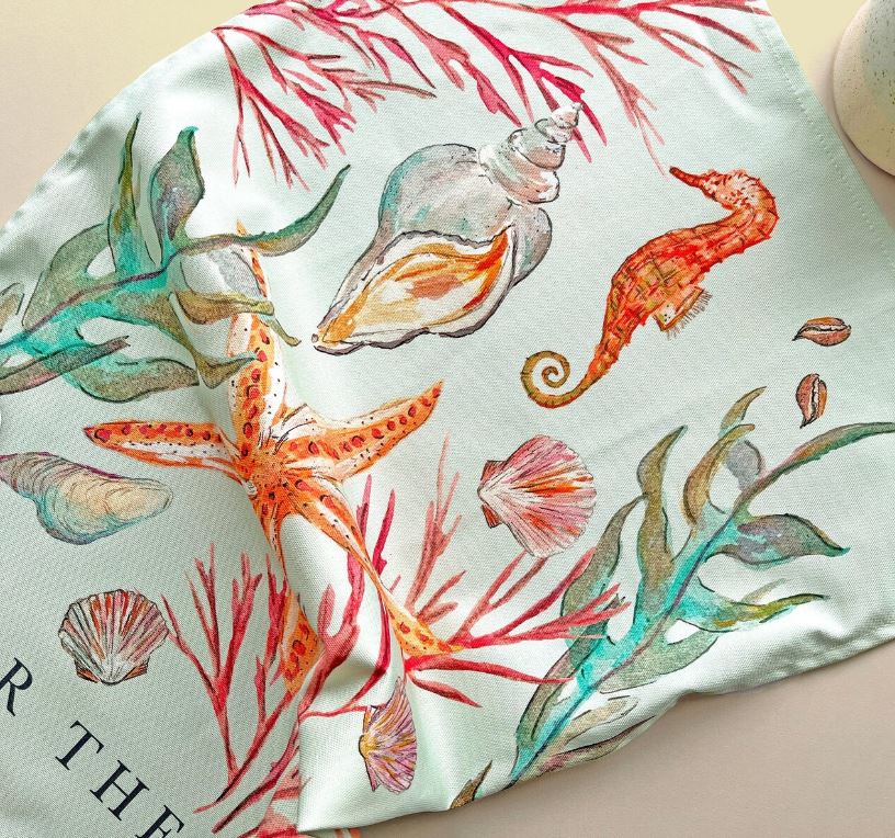 Close up of under the sea tea towel