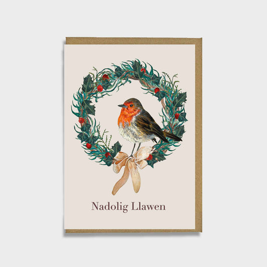 Robin in a Wreath Christmas Card