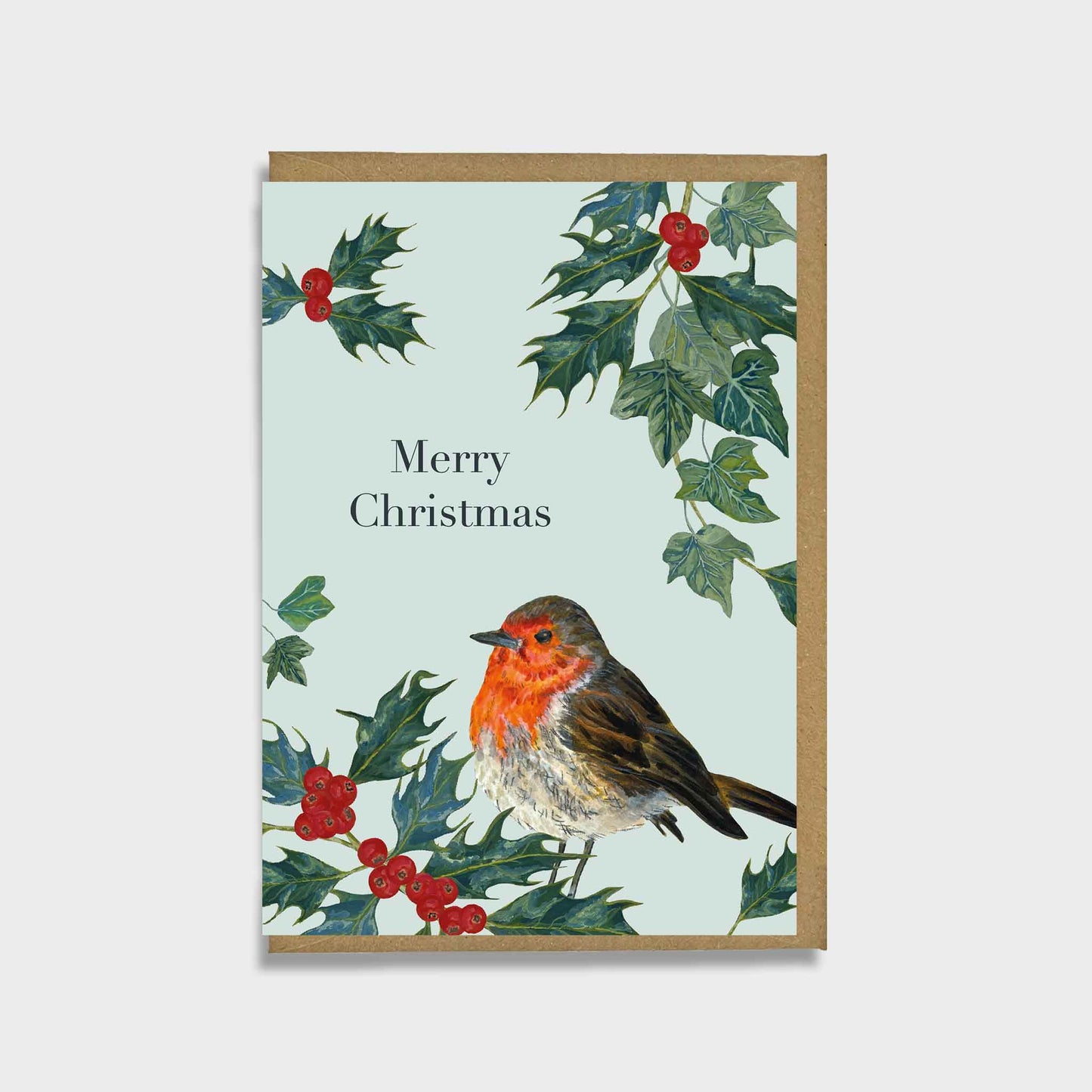 Robin with Holly and Ivy Christmas Card