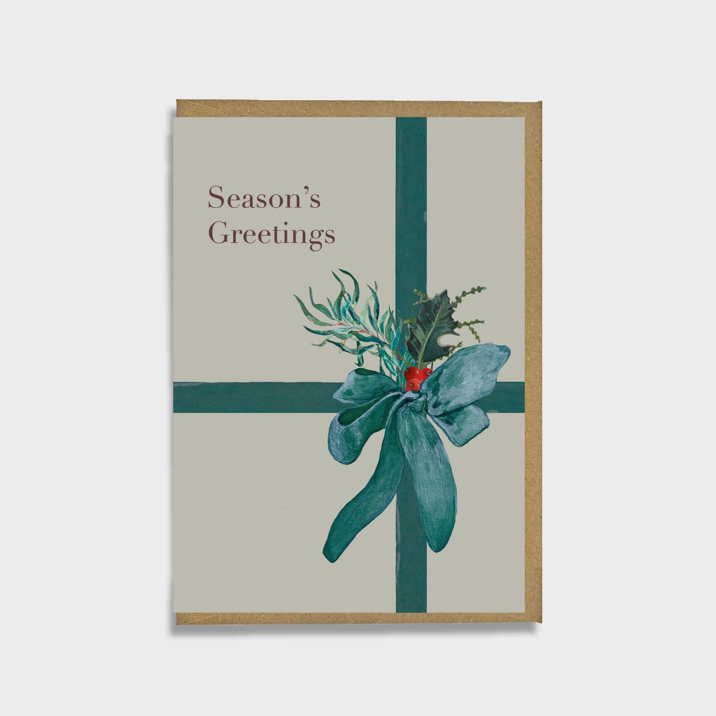Gift Bow and Foliage Christmas Card