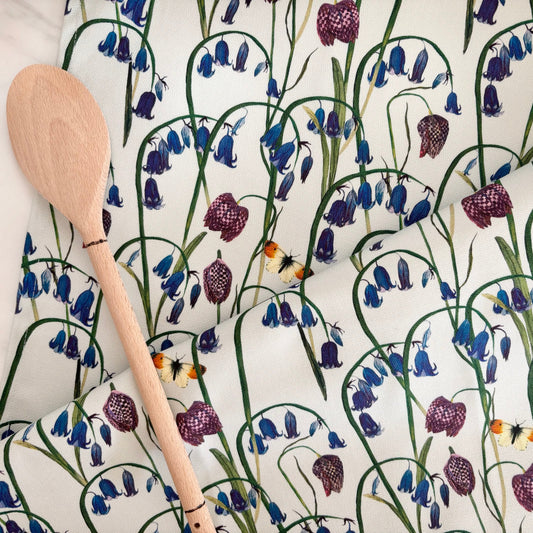 Bluebell woodland patterned pure cotton tea towel