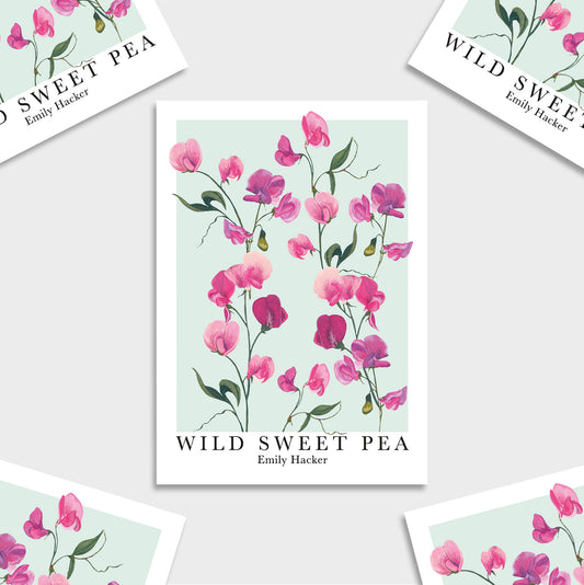 Mini art print featuring hans illustrated summer sweet pea flowers