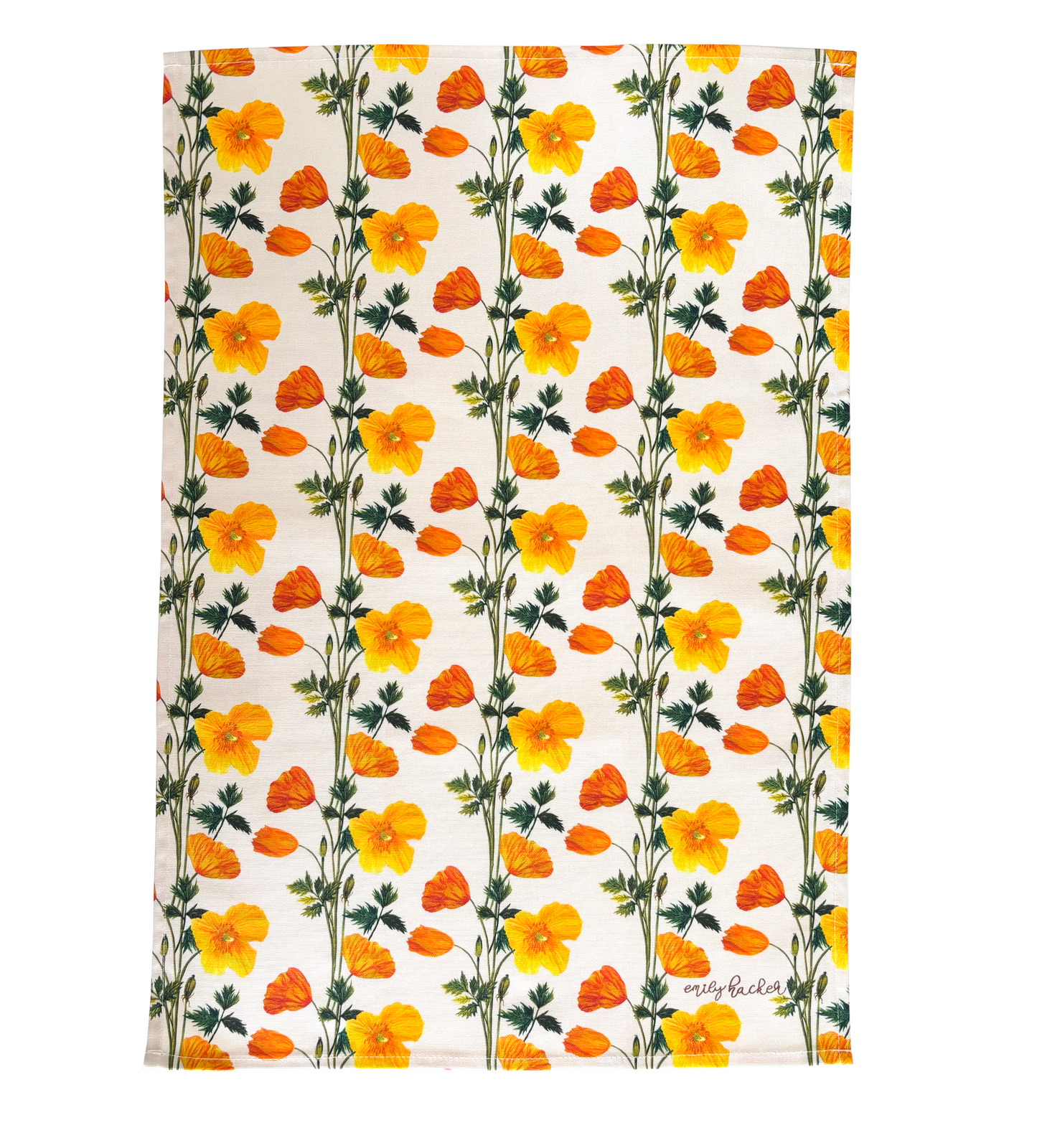 Welsh poppy illustrated tea towel with hand painted design 