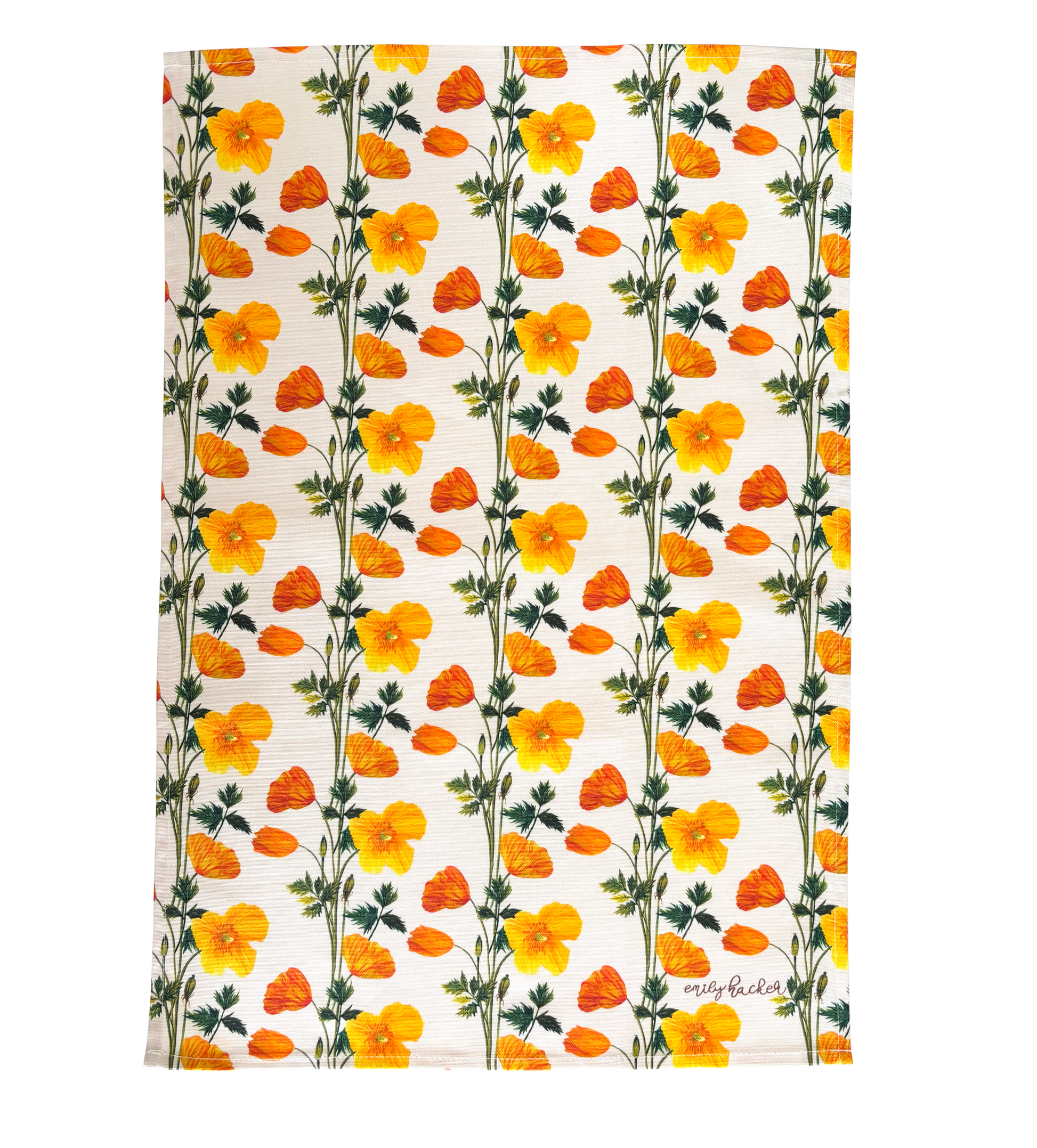 Welsh poppy illustrated tea towel with hand painted design 
